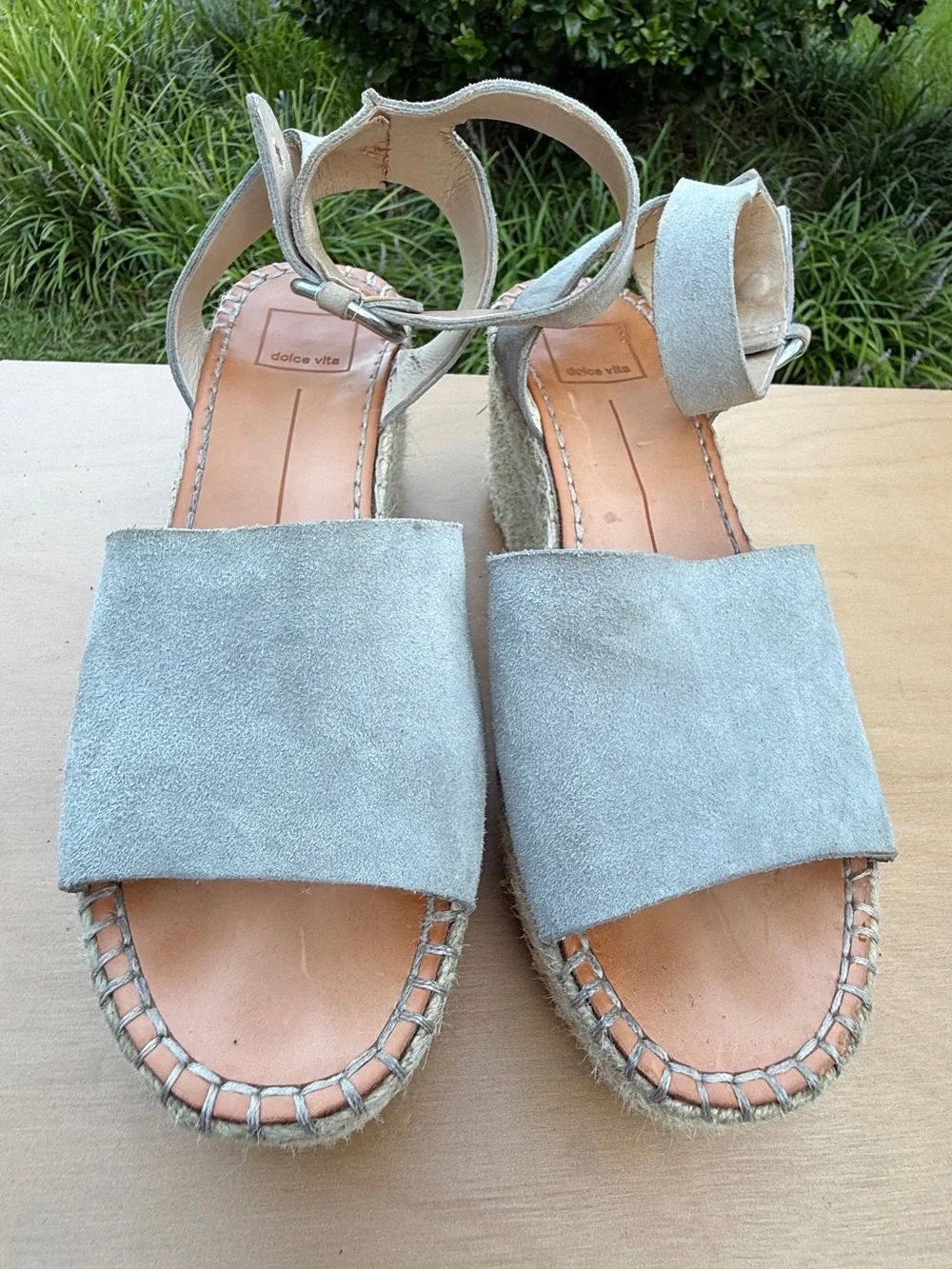 Dolce Vita Lesly Espadrille Platform Wedge Sandals Light Gray Suede 8